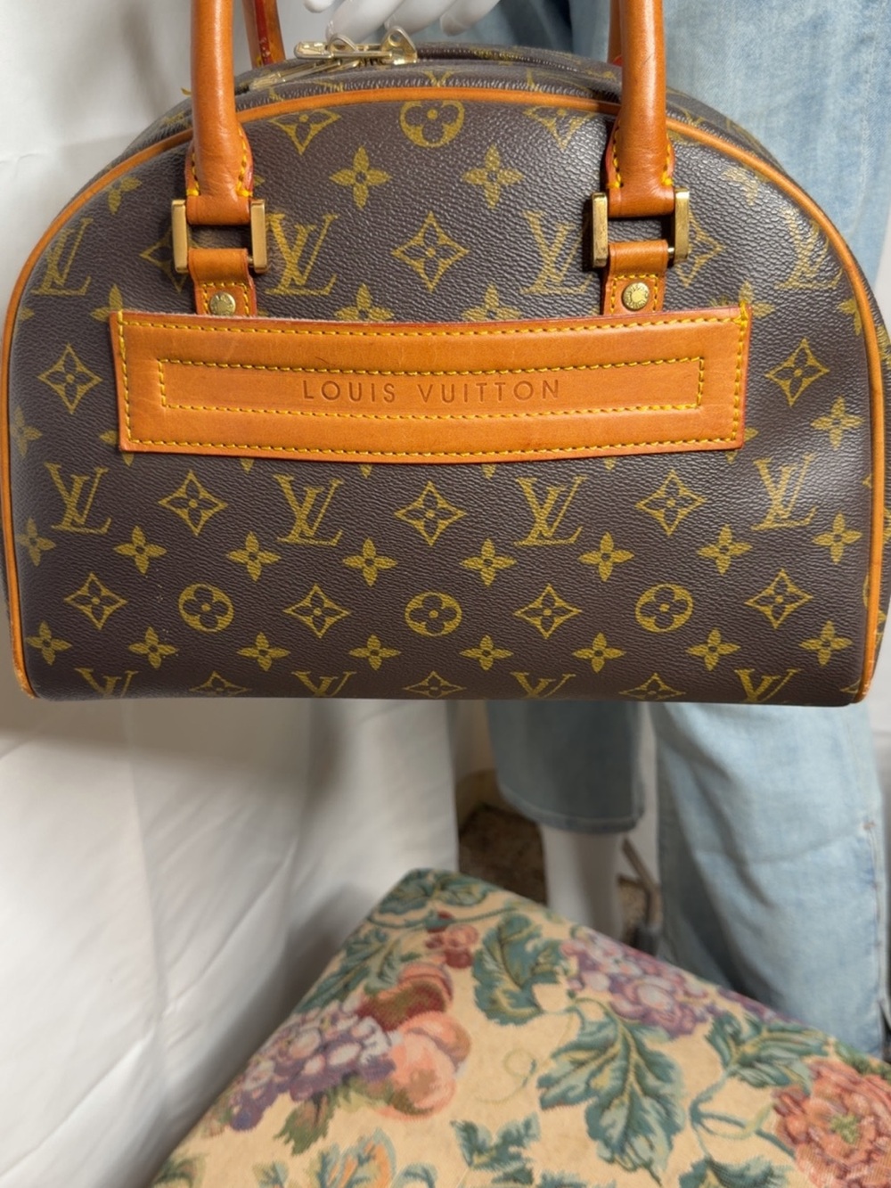 Louis Vuitton Brown Monogram Satchel with Tan Trim